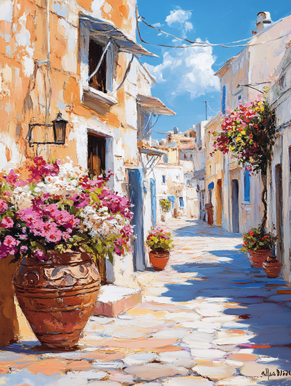 Charming Alleyway With Flowers Painting
