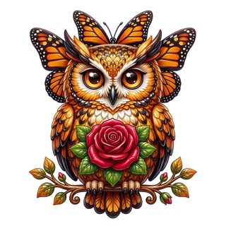 owl butterfly rose