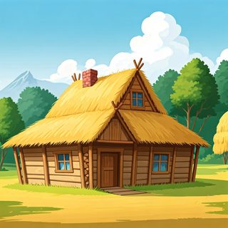 thatched log cabin