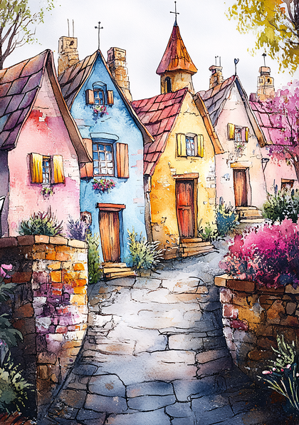 Charming Village Street Scene