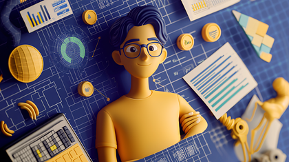 Cheerful Analyst Surrounded By Data