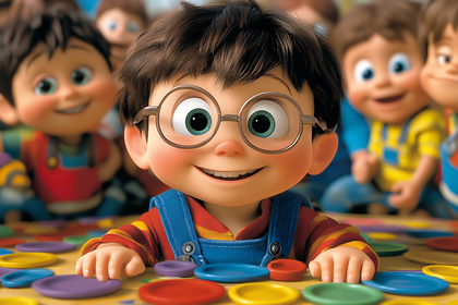Cheerful Boy With Glasses Playing