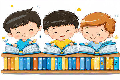 Cheerful Boys Enjoying Reading Books