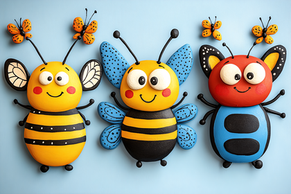 Cheerful Cartoon Bees with Butterflies