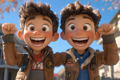 Cheerful Cartoon Boys Celebrating Success
