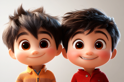 Cheerful Cartoon Boys Smiling