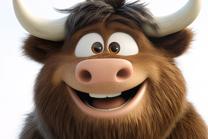Cheerful Cartoon Bull Close-Up
