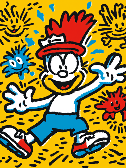 Cheerful Cartoon Character with Red Hat