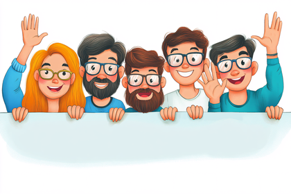 Free Download Cheerful Cartoon Family Holding Blank Banner Waving