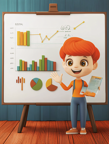 Cheerful Cartoon Presenter Explaining Charts