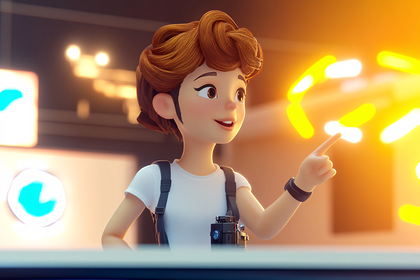 Cheerful Cartoon Woman Pointing