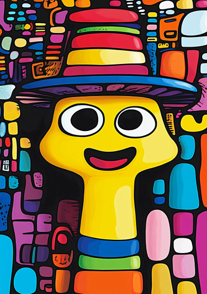Cheerful Character with Striped Hat