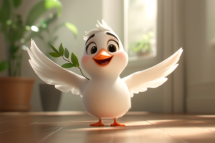 Cheerful Dove with Olive Branch
