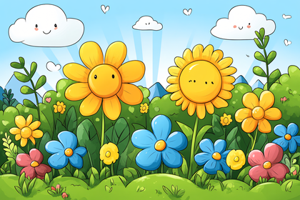 Cheerful Garden With Smiling Flowers