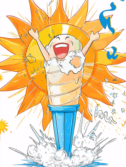 Cheerful Ice Cream Cone Bursting with Joy