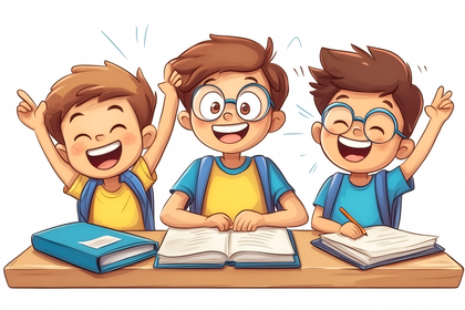 Cheerful Schoolboys Learning