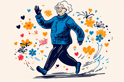 Cheerful Senior Woman Walking Among Flowers
