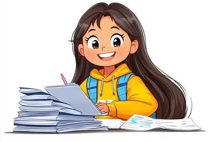 Free Download Happy Girl Student Studying Homework Cartoon Vector ...