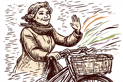 Cheerful Woman on Bicycle