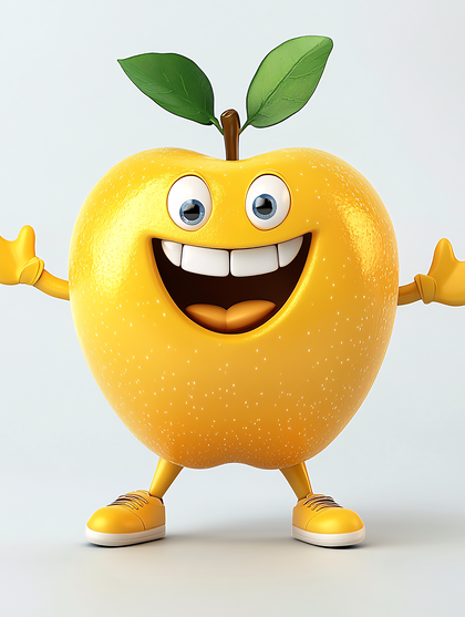 Cheerful Yellow Apple Character