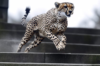 Cheetah Sprinting Down Steps