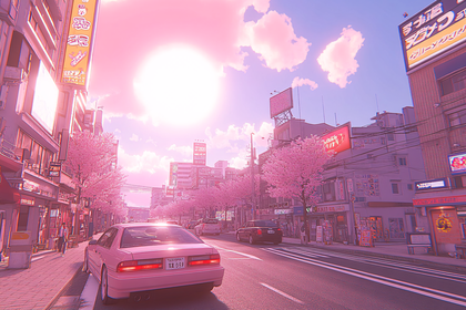 Cherry Blossom Cityscape