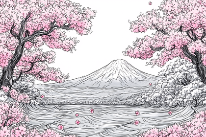 Cherry Blossom Scenery with Mount Fuji