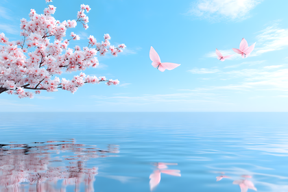 Cherry Blossom Tree And Butterflies