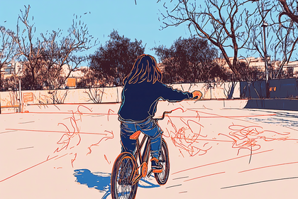 Child Cycling Away from Camera
