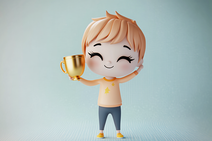 Child Holding Golden Trophy