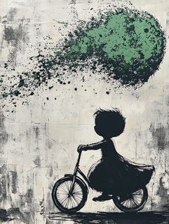 Child On Bicycle Under Green Orb