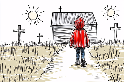 Illustration of a Child Walking Towards Church