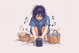 Young child listening to music