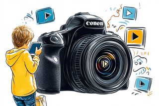 Child with Camera and Play Icons