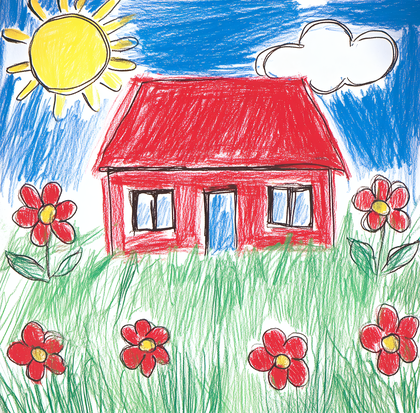 Childlike Drawing of a Red House