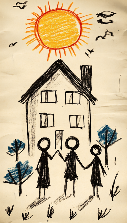 Childlike Home and Family Drawing