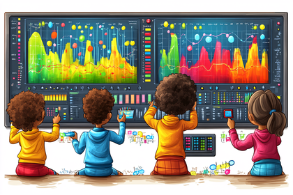 Children Analyzing Data Screen