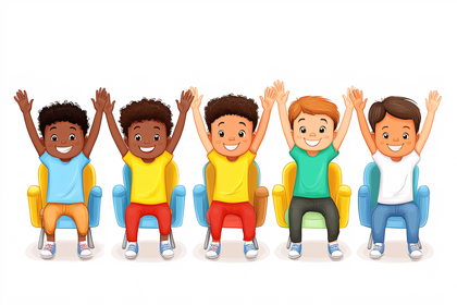 Children Cheering With Raised Hands Illustration
