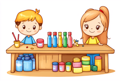 Children Crafting At Table
