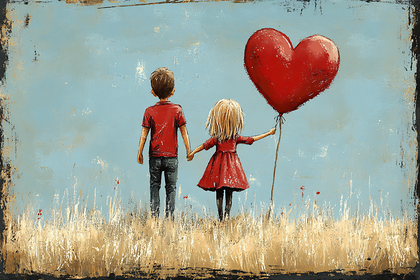 Children Holding Hands With Heart Balloon
