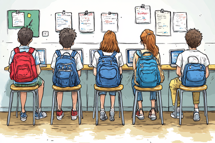 Free Download Children Learning on Computers in Classroom Illustration