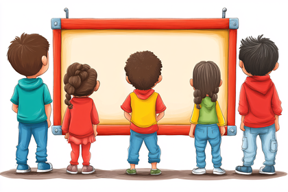 Free Download Children Looking At Blank Board Cartoon Illustration