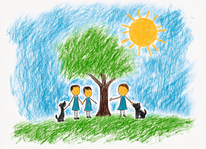 Children Playing in Nature with Dogs