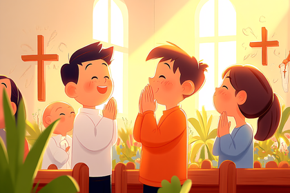 Children Praying in Church