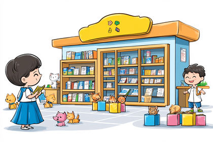 Children Reading at Bookstore with Cats