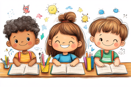 Children Studying at Desks