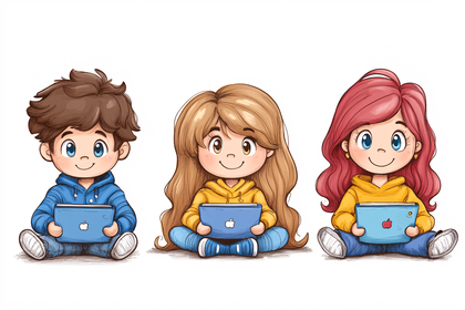 2 Cartoon Children With Tablets | Free Vectors, Photos, Artwork Images ...