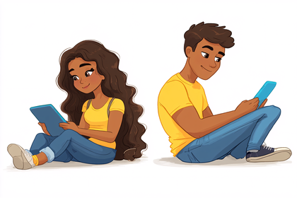 Free Download Cartoon Children Using Tablets for Education or Entertainment