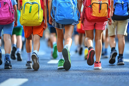 Children Walking with Backpacks