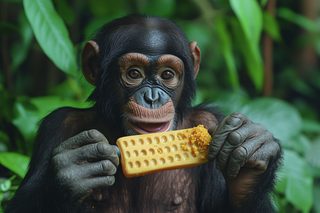 Chimpanzee Enjoying a Yellow Treat